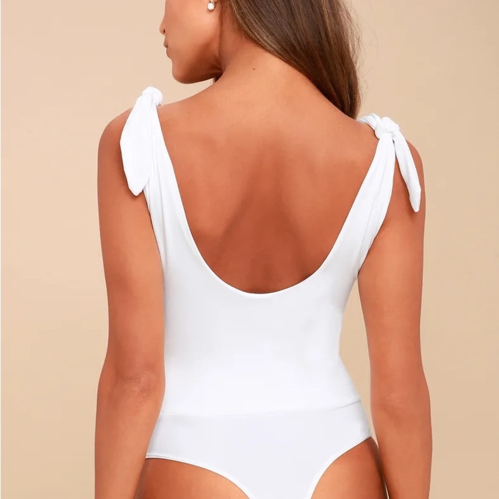 Pretty Pleased White Tie-Strap Tank Bodysuit — White — Lulu’s